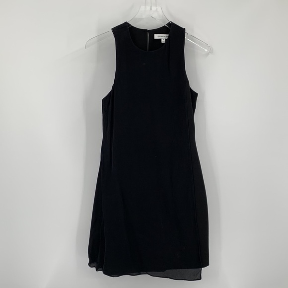 Elizabeth and James black shift dress chiffon drape sleeveless sheath 6